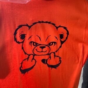 Teddy bear T-shirt brand never worn, color, orange size small medium or large